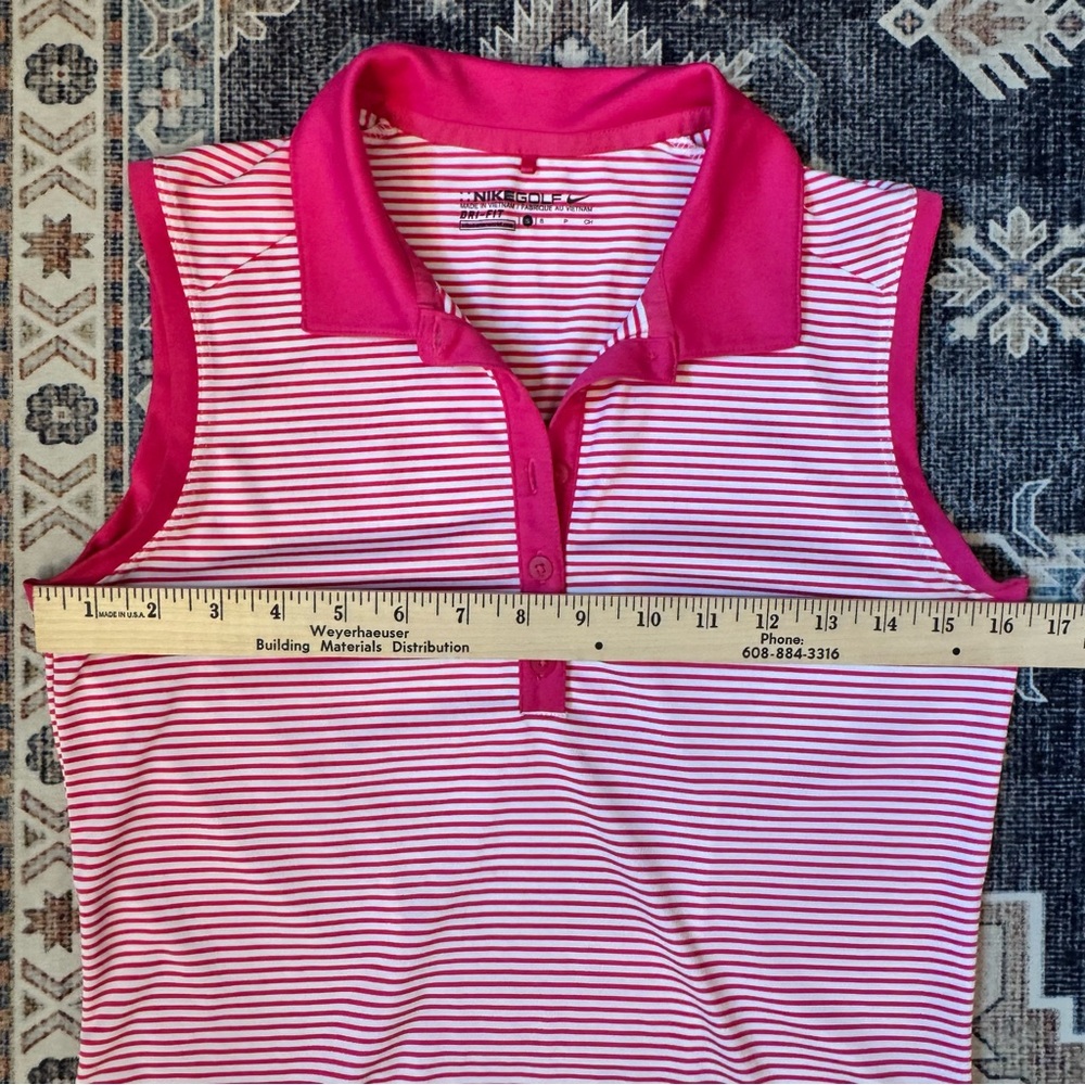 Nike Golf Dri-Fit Womens Victory Stripe Sleeveless Pink & White Polo Shirt Small - Picture 7 of 9